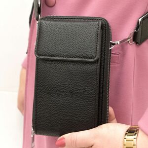 Dámska čierna kabelka na telefón/peňaženka s popruhom crossbody ANDREA