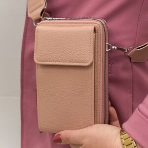 Dámska ružová kabelka na telefón/peňaženka s popruhom crossbody ANDREA