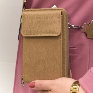 Dámska svetlohnedá kabelka na telefón/peňaženka s popruhom crossbody ANDREA