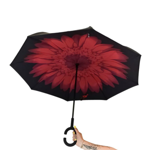 Obrátený červený dámsky dáždnik SUNFLOWER