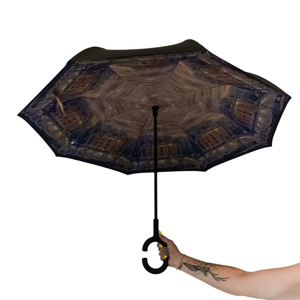 Obrátený hnedý dámsky dáždnik FLOWER