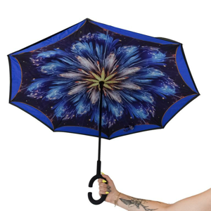 Obrátený modrý dámsky dáždnik FLOWER