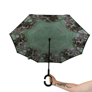 Obrátený zelené dámsky dáždnik FLOWER